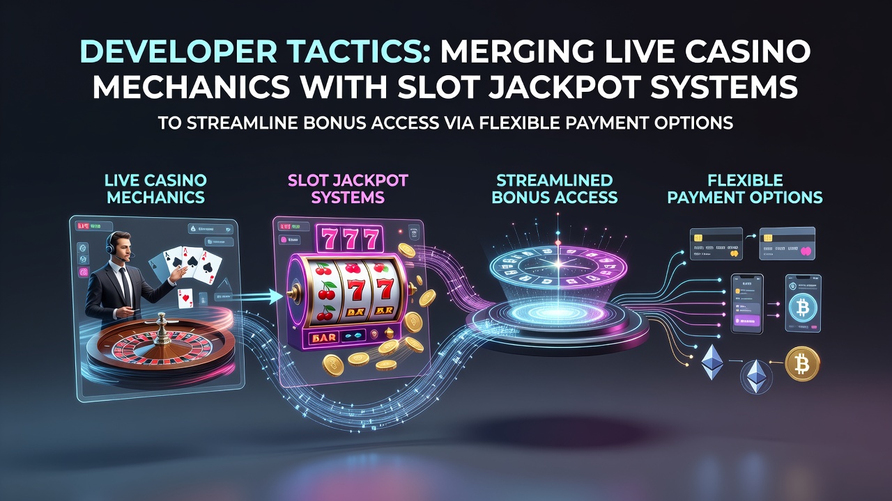 Illustratie van ontwikkelaars die live casino mechanieken combineren met slot jackpot systemen voor gestroomlijnde bonussen