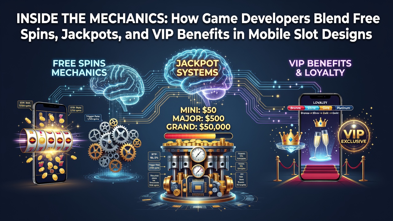 Illustratie van mobiele slotmechanieken met free spins en jackpotintegratie
