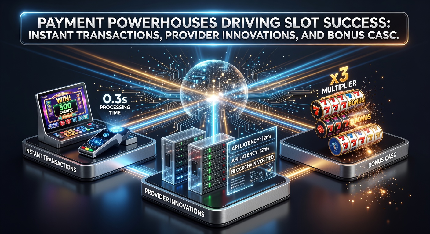 Animatie van een slotmachine met vallende symbolen, bonuscascades en een teller die instant uitbetalingen registreert