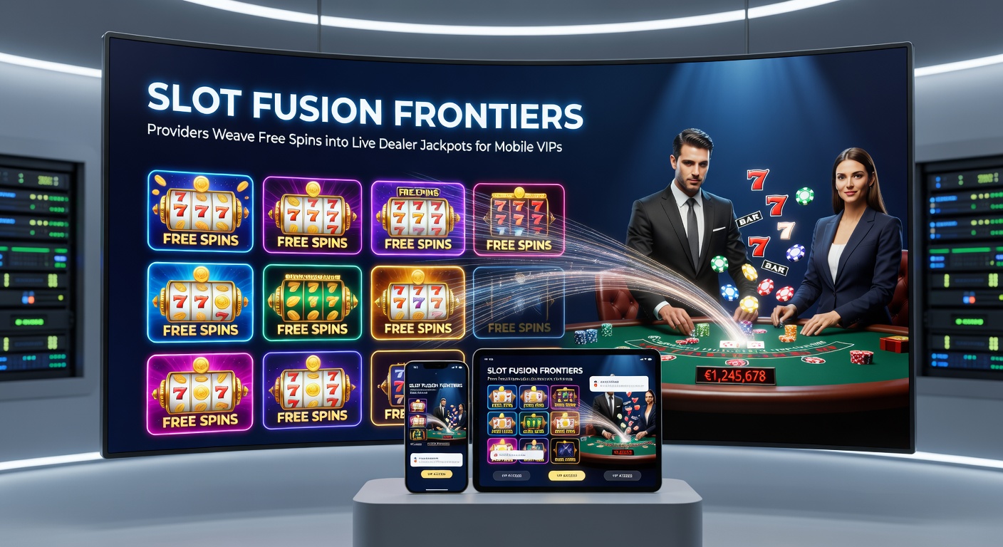 Mobiel scherm met live dealer jackpot-fusie, free spins in actie en VIP-badge zichtbaar